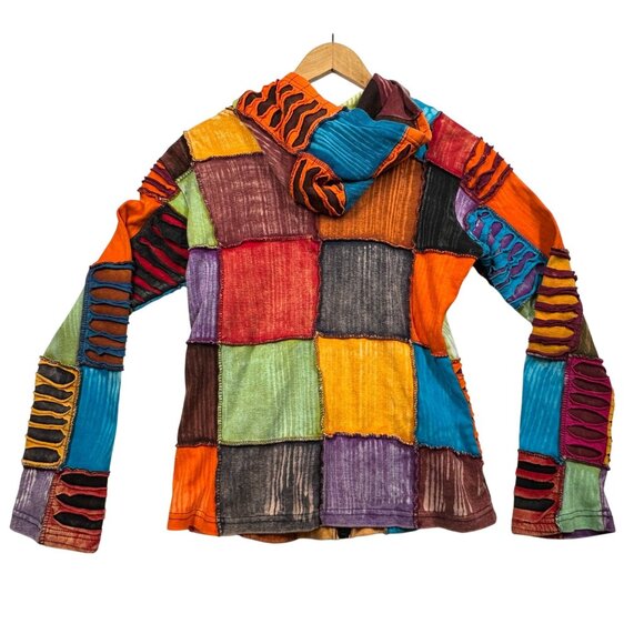 The Collection Royal Patchwork Jacket Multicolor Full Zip Hooded Nepal Women's M - Picture 2 of 6
